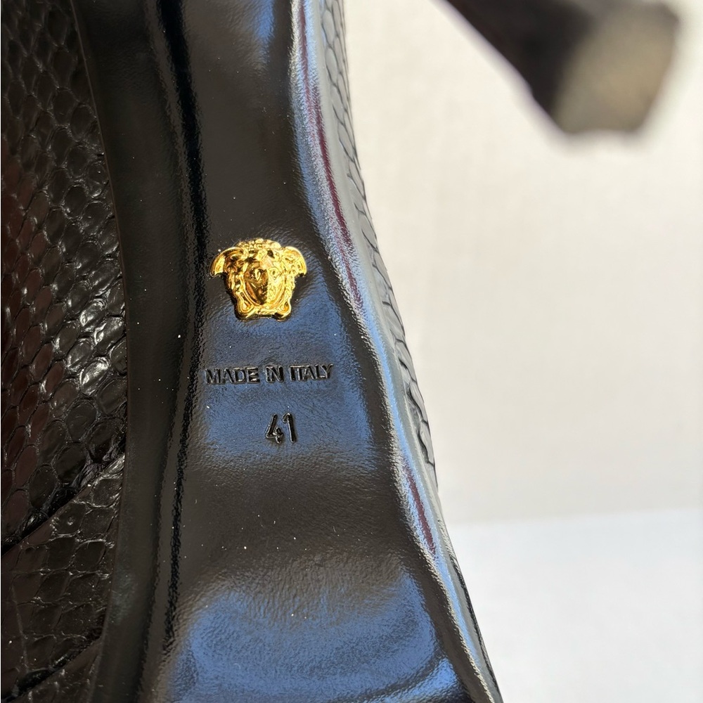 Versace Black Python Snakeskin Playform High Heel Pointy Stiletto Size 41 - Picture 10 of 16